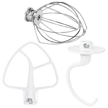 Imagem de Conjunto de reparo de misturadores de ajuda de cozinha K45DH&K45WW&K45B inclui gancho de massa antiaderente revestido K45DH com batedor plano antiaderente revestido K45B e chicote de fio K45WW compatí