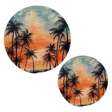 Imagem de Blueangle 2 peças de suporte de panela de palmeiras de verão - conjunto de pegadores de panela de tecido redondo - almofadas quentes trançadas de algodão - porta-copos - tapetes de mesa para cozinhar