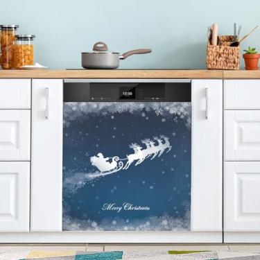 Imagem de ATTX Capa de ímã de lava-louças voando trenó do Papai Noel, 58,4 cm C x 66 cm A decoração da capa da máquina de lavar louça, decalques de armário doméstico eletrodomésticos adesivos #520