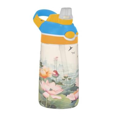 Imagem de Blueangle Garrafa de água floral de beija-flores chineses de 473 ml, garrafa esportiva e de viagem Tritan reutilizável com canudo e design de tampa de bico pop-up (563)