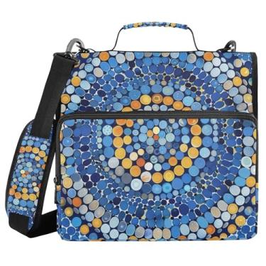 Imagem de SEHANY Fichário azul boêmio com zíper 3 anéis com alça de ombro, vários bolsos expansíveis pasta de arquivo organizador de bolsa