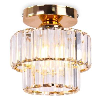 Imagem de Luminária Lustre Plafon Teto 19Cm Metal Dourado Cristais