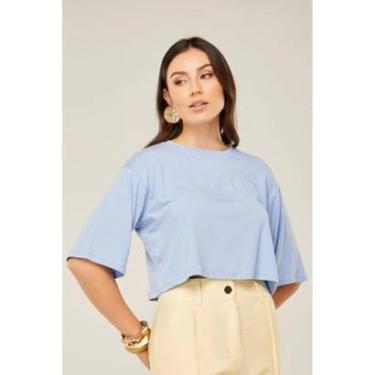 Imagem de Cropped Oversize D Bell Outlet Fashion Liso Azul Bebê-Feminino