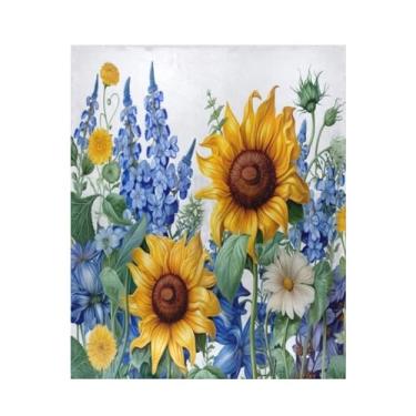 Imagem de Blueangle Cobertor de girassóis bluebells super macio e quente, 127 x 152 cm, leve para todas as estações, cobertor aconchegante para cama, sofá, sofá, fácil de cuidar (580)