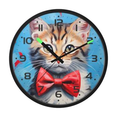 Imagem de SEHANY Relógio de parede de gato fofo, silencioso, sem tique-taque, operado por bateria, controle de som, luz noturna, relógios de parede para sala de estar, cozinha, quarto, escritório, decoração de