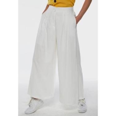 Imagem de Calça Pantalona com Pregas Feminina Off White Sob com Bolsos-Feminino
