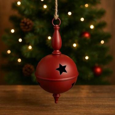 Imagem de Guizo Natal Decorativo Metal Vermelho 20cm Enfeite Rústico Pendente Bo