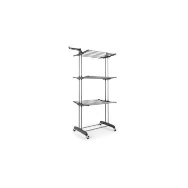 Imagem de Varal de Chão Dobrável 3 Andares com Rodízios, 6 Prateleiras Reguláveis, Branco, Aço e ABS, 170x70x65cm, Capacidade 48kg