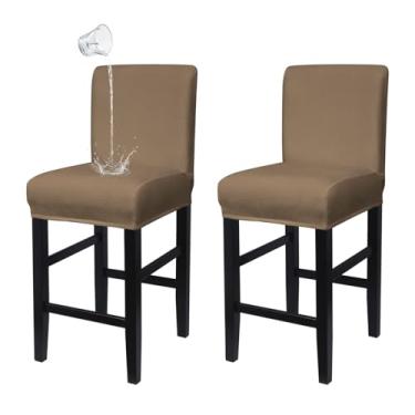 Imagem de NICEEC Capas de banco de bar com encosto elastano elástico capas de banco de bar repelentes à água capas de cadeira de balcão de altura removível lavável capa retangular para cozinha, sala de jantar