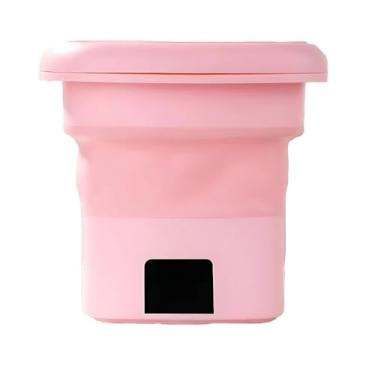 Imagem de Mini máquina de lavar roupa dobrável portátil moderna máquina de lavar automática roupa mini lavadora de roupas(ROSA COM CESTO 6,5L)