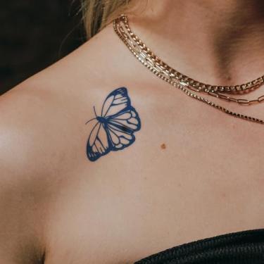 Imagem de Suco de ervas semipermanente mini tatuagem simples linda borboleta padrão 7-14 dias sem derramamento sem reflexivo dedo pulso braço costas perna abdominal corpo impermeável tatuagem adesivo 1 peça