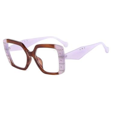 Imagem de Óculos de grau femininos da moda, com lentes transparentes e rebites, estilo vintage (marrom-roxo)