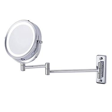 Imagem de Espelhos de banheiro para maquiagem montados na parede com luzes LED, extensão dupla face dobrável redonda ampliação de 15 cm