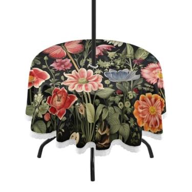 Imagem de CEBUGI Toalha de mesa redonda para uso ao ar livre, flores silvestres, impermeável, com furo Umberlla, capa de mesa lavável para pátio, cozinha, sala de jantar, 152 cm