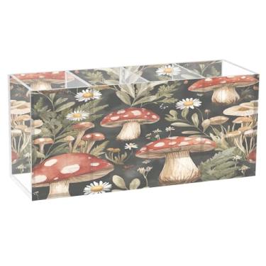 Imagem de CEBUGI Porta-lápis de acrílico com 4 compartimentos, organizador de lápis transparente, porta-pincéis de maquiagem para aquarela, cogumelos, para armazenamento em mesa de escritório em casa