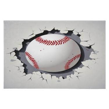 Imagem de Wassud Tapete de porta de beisebol branco 61 x 89 cm, tapete de área lavável antiderrapante com suporte de borracha, tapete macio e macio para sala de estar, quarto, entrada, entrada