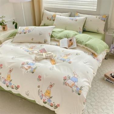 Imagem de XLCZMYL 1 capa de cama estampada de 3 peças e fronha 48 x 74 cm*2 conjunto de cama capa de edredom para cama amante da pele (sem núcleo), coelhinho, lençol de cama de 2,2 m (conjunto de 4 peças, 220 x