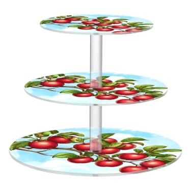Imagem de CEBUGI Suporte de cupcake de 3 camadas, folhas de maçã, suporte redondo para bolo, torre, bandeja de servir em camadas de acrílico para chá, chá de bebê, casamento e mais