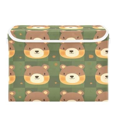 Imagem de Wassud Cestos de armazenamento dobráveis com tampas, cestas organizadoras de tecido dobrável de urso fofo para armário, casa e decoração sazonal 41,5 x 32,5 x 30,8 cm