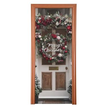 Imagem de Burbuja Capa de porta de guirlanda de Natal, cobertura de varanda de pano de fundo de tecido elástico para decoração de festas em casa, festas, feriados, 81 x 200 cm