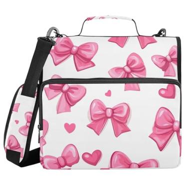 Imagem de xigua Fichário com zíper de laços e corações com alça de ombro e alça para transporte fácil, fichário de 3 anéis de 3 cm para escola, painel de expansão e arquivo expansível