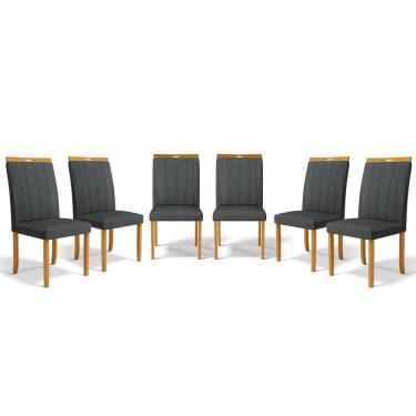 Imagem de Kit Com 6 Cadeiras Aurora Madeira Maciça Estofadas Para Mesa De Jantar