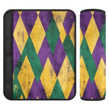 Imagem de Burbuja Capa para cinto de segurança de carro Mardi Gras losango, macio, confortável, protetor de cinto de segurança de carro para alça de ombro de assento de carro, 1 par médio