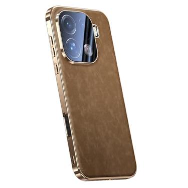 Imagem de FWYANZH Capa de couro para Oppo Find X9/X9pro, capa fosca de ovelha galvanizada fina com proteção contra quedas, latão, X9Pro