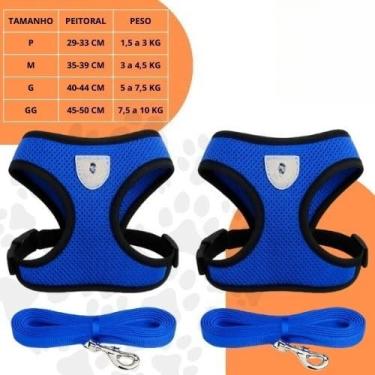 Imagem de Coleira Peitoral Ajustável para Cachorro e Gato com Guia – Peitoral Respirável Refletivo, Confortável e Seguro, Material Poliéster para Passeio(2 unidades - Azul,G)
