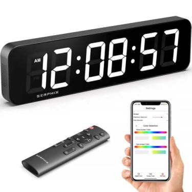 Imagem de Relógio de parede digital grande de 38,5 cm, cor RGB personalizável, aplicativo e controle remoto, relógio LED de 6 dígitos com segundos, alarme, contagem regressiva, cronômetro, relógio temporizador