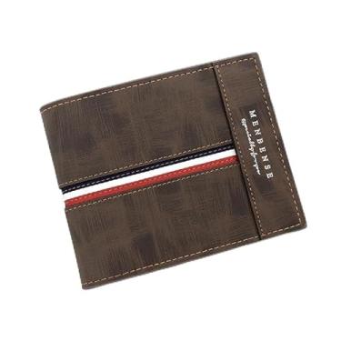 Imagem de Carteira masculina moderna dobrável, porta-cartões de visita macio e curto para guardar 6 cartões, 1 cartão de identificação, dinheiro, com 2 bolsos com zíper, Marrom escuro, small, Casual