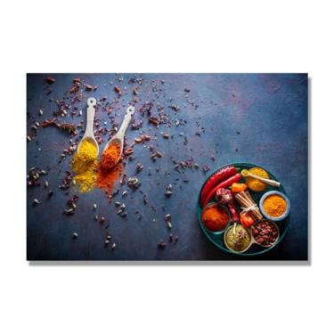 Imagem de NHLDZYH Tela decorativa cozinha, arte vintage especiarias coloridas, arte de parede quadros para sala de estar quarto cozinha. B54. 80 x 120 cm Apenas tela