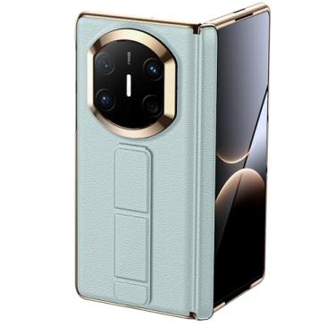 Imagem de LTLMYDAM Capa com tudo incluído para Huawei Mate X7, capa de couro genuíno estilo comercial protetor de tela com alça de dedo deslizante, verde, Mate X7