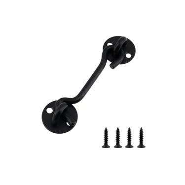 Imagem de Viongna Gancho de 7,6 cm e trava de centeio, trava de porta de cabine, trava de porta de celeiro com parafusos, barra de segurança para janela, aço inoxidável espesso sólido, preto