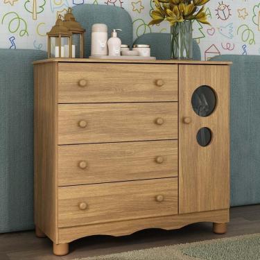 Imagem de Cômoda Infantil 95cm 1 Porta com Vidro e 4 Gavetas Suspiro Multimóveis MP4459