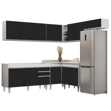 Imagem de Armário De Cozinha Modulado De Canto 7 Peças Cp22 Balcão Sem Tampo Branco/preto - Lumil