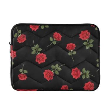 Imagem de Capa protetora para laptop, durável, bolsa de transporte para computador, rosas vermelhas, folhas verdes, preto para notebook médio