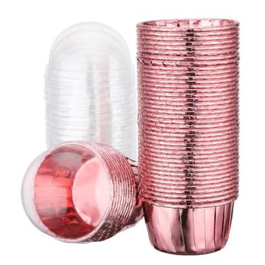 Imagem de EUSOAR Copos de panificação, 50 peças, forros descartáveis de 100 ml, ramequins de casamento, envoltórios de alumínio com tampas, recipientes de bolo, mini cheesecakes, suportes de sobremesa para