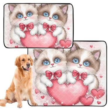 Imagem de TSENQUE Almofadas de xixi laváveis para animais de estimação, reutilizáveis, para gatos siameses, fofos, corações de amor, absorvente de cães, tapete impermeável para gaiola de cachorro, médio +