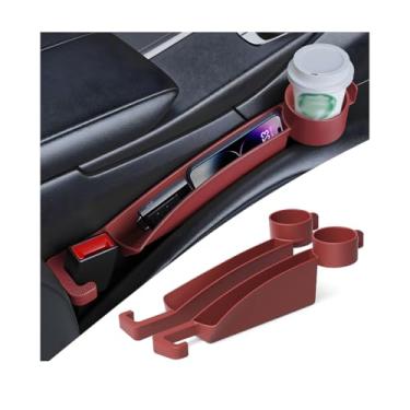 Imagem de LKAHG 2 peças de enchimento de lacuna de assento de carro, bloqueador de plugue de lacuna lateral de assento de veículo multifuncional com suporte de copo e slot de armazenamento, tampa de fenda de