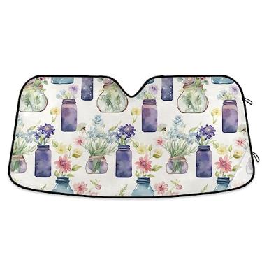 Imagem de Aquarela Vaso Roxo Buquê Capa de Para-brisa, Cobertura Solar para Para-brisas de Carro, Acessórios de Carro de Verão
