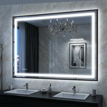 Imagem de Antok Espelho LED para banheiro de 122 cm C x 91 cm L com controle de toque, antiembaçamento, luzes reguláveis, função de memória, espelho de maquiagem