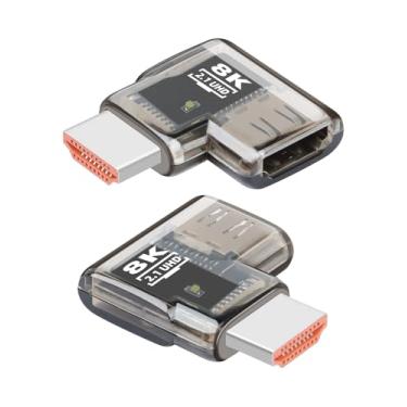 Imagem de RIIEYOCA Adaptador HDMI 2.1 8K 90 graus, conector extensor HDMI macho para fêmea de ângulo esquerdo e esquerdo com 8K @60Hz, 4K @120Hz, para HDTVs, PC, laptop, projetores, monitores (pacote com 2)