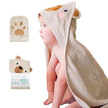Imagem de CuddleBug Conjunto de toalha de banho e toalha de banho com capuz (urso) - Toalhas de bebê com capuz 100% algodão felpudo para recém-nascidos e crianças, super macias e ultraabsorventes, essenciais