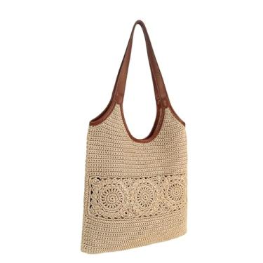 Imagem de Eiyye Bolsa Hobo, bolsa de ombro de crochê de poliéster dourada, clutch casual leve com strass, bolsa transversal para mulheres, viagens de verão na praia