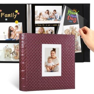 Imagem de RECUTMS Álbum De Fotos Scrapbook Para Todos Os Tamanhos 4X6 5X7 8X10 Faça Você Mesmo, Autoadesivo, 30 Páginas, Couro Granulado, Bebê, Família, Aniversário Casamento, Livro (Vinho Tinto)