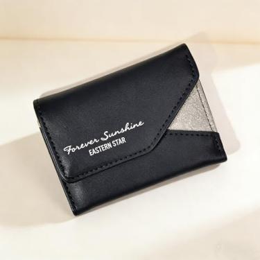 Imagem de Carteira feminina, carteira pequena com três dobras com 1 compartimento para dinheiro e 6 compartimentos para cartão, porta-moedas leve para fácil acesso, Preto, Tendência