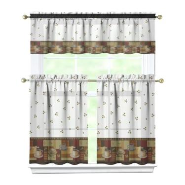 Imagem de Tapesb Conjunto de 3 peças de cortina de café e cozinha com saia de cortina engraçada para janela pequena sobre a pia essenciais para decoração de cozinha, quarto, lavanderia, 69,8 x 91,4 cm