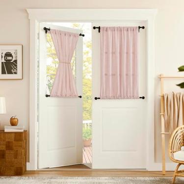 Imagem de Tollpiz Cortina de porta de linho curta cortina semitransparente cortina de filtro de luz para armário com bolso duplo para varão cortinas de janela boho para divisória de quarto, 137 x 101,6 cm de