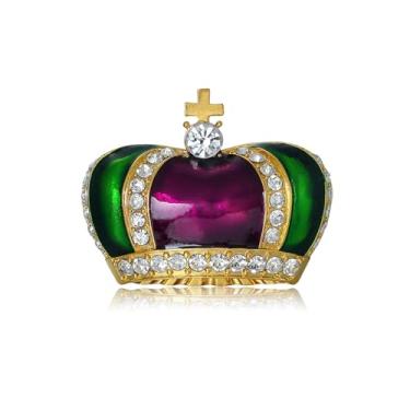 Imagem de QLUYCKW Broche de carnaval para mulheres delicado brilhante tema carnaval roxo verde strass máscara chapéu coroa broches carnaval festa cosplay acessórios de joias, Medium, Liga de aço, Strass